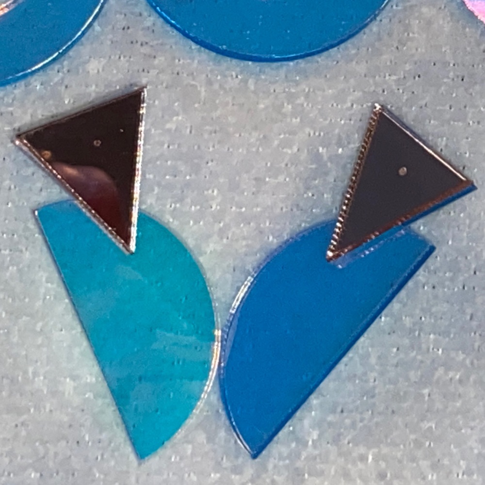 Brand New Geometric Iridescent Statement Earrings Cool, Fun Half ⭕️ &🔺🔻Shapes
